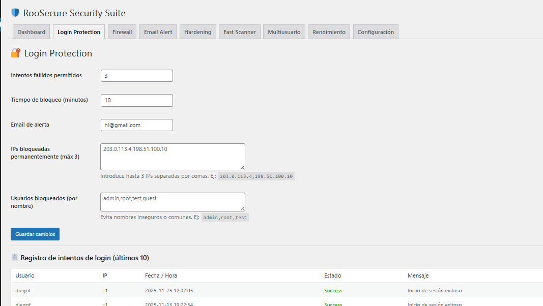 Login Protection Settings